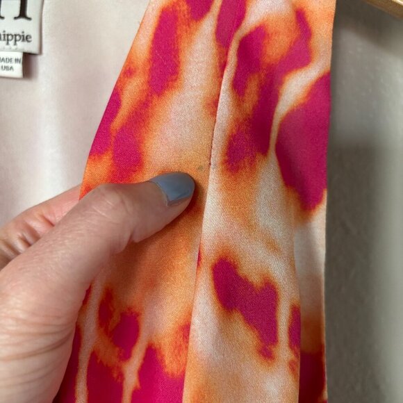 Haute Hippie Cowl Neck Asymmetrical Silk Blouse Tunic Pink Orange Tie Dye Boho - Picture 12 of 15